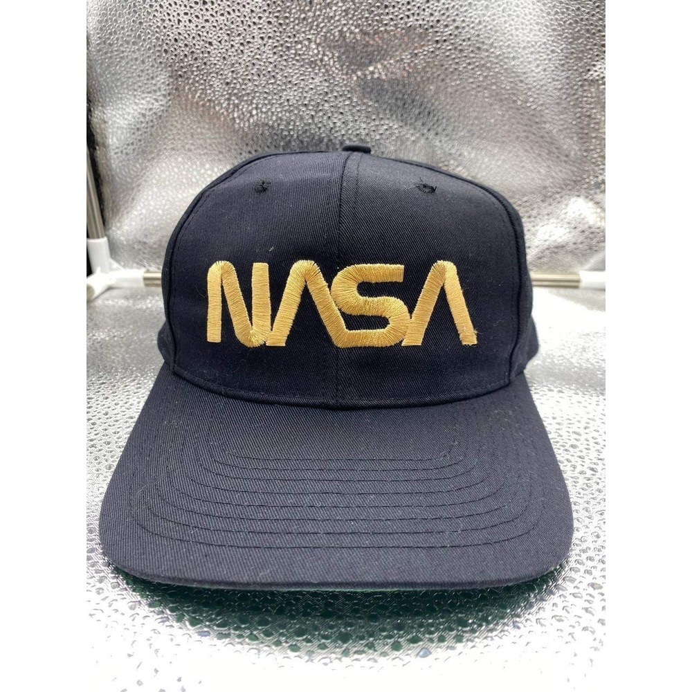 NASA Baseball Hat Mens OSFM Navy Blue Gold Embroidered Space Logo Snapback Cap‎